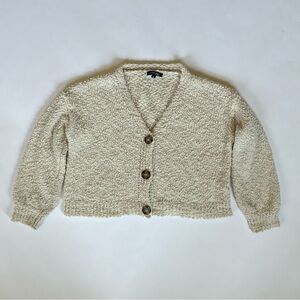 Papermoon Ivory Cropped Button Down Cardigan Sweater, Size Medium